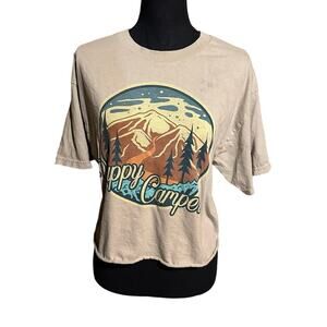Social Culture "Happy Camper" Cropped Graphic T-Shirt Women's M Medium
